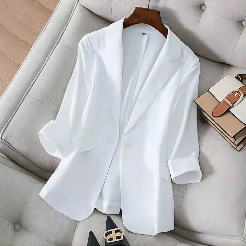 Damen Blazer Dreiviertelarm Ein-Knopf Tailliert Strukturiertes Revers