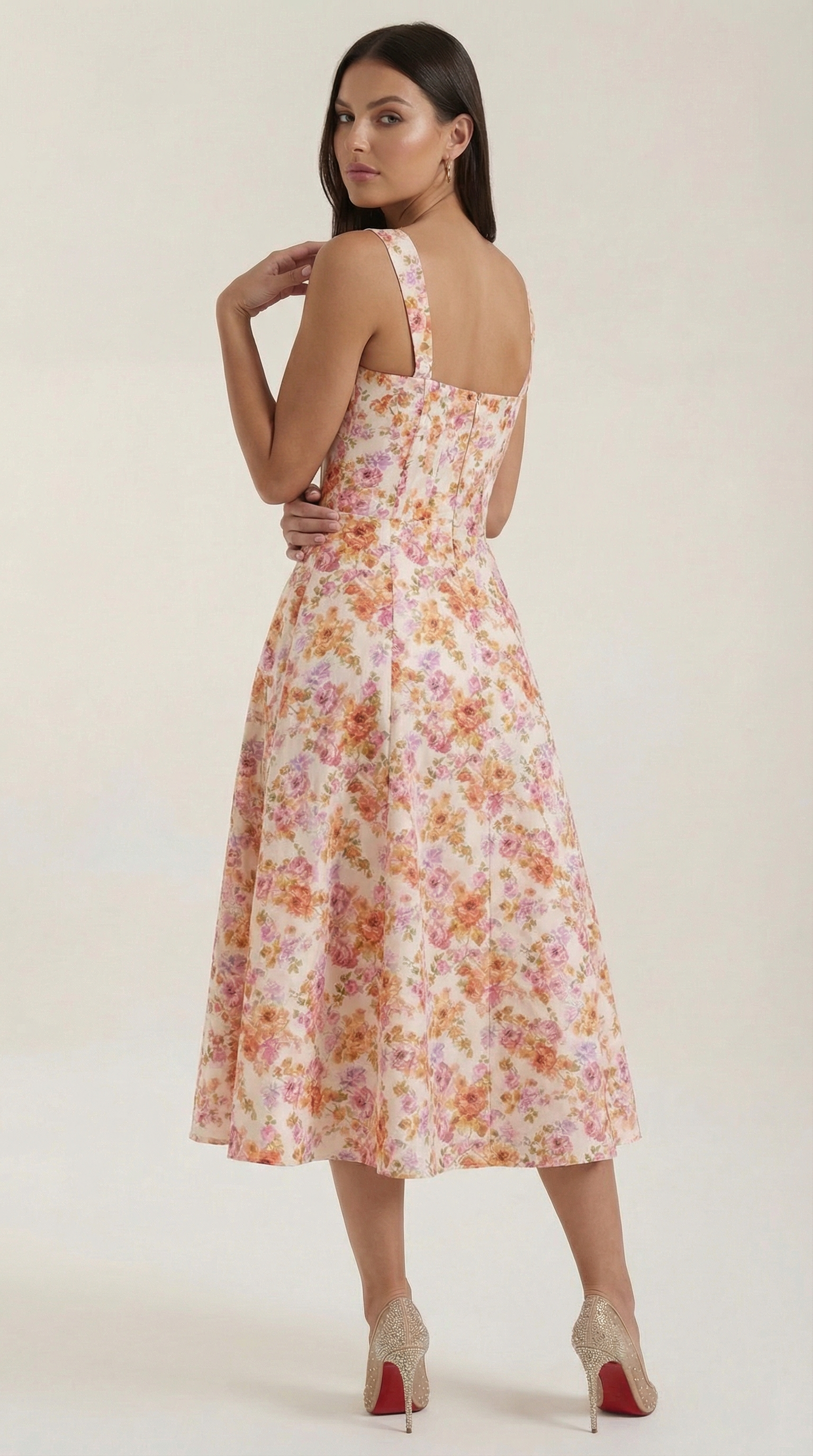 Damen Midikleid Herzausschnitt A-Linie Schnitt