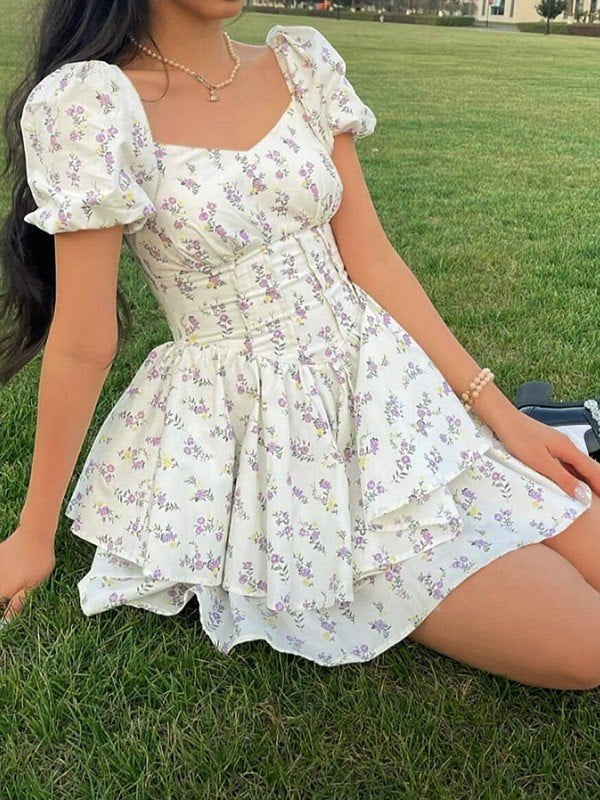 Damen Minikleid Herzförmiger Ausschnitt Femininer Stil