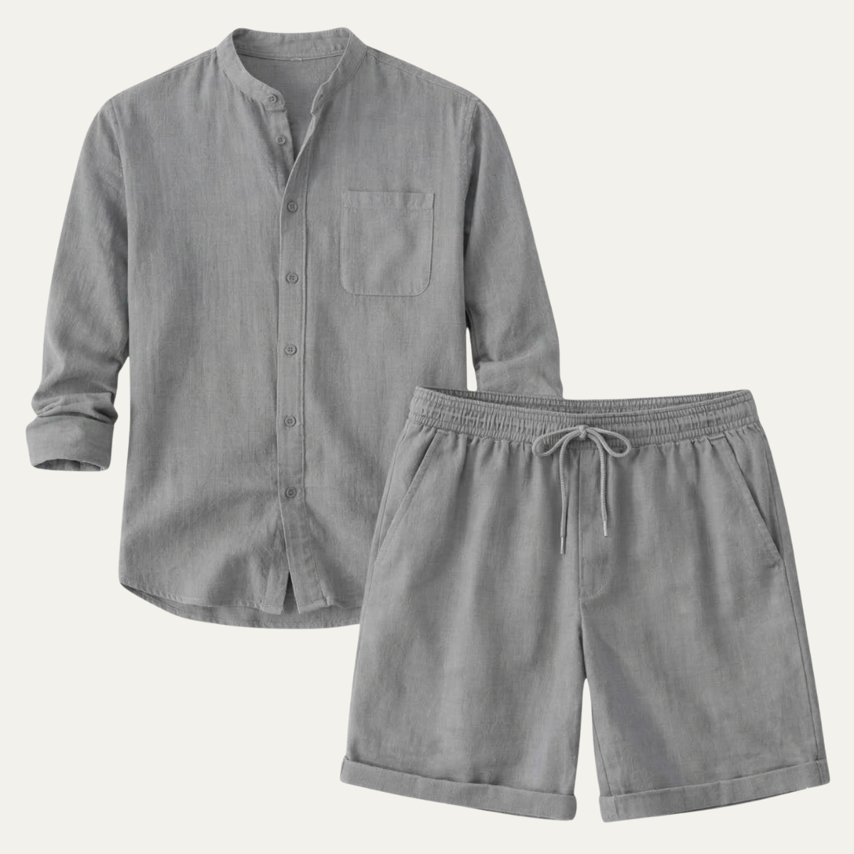 Leinen Set Herren Hemd Shorts Lockere Passform Baumwoll Leinen