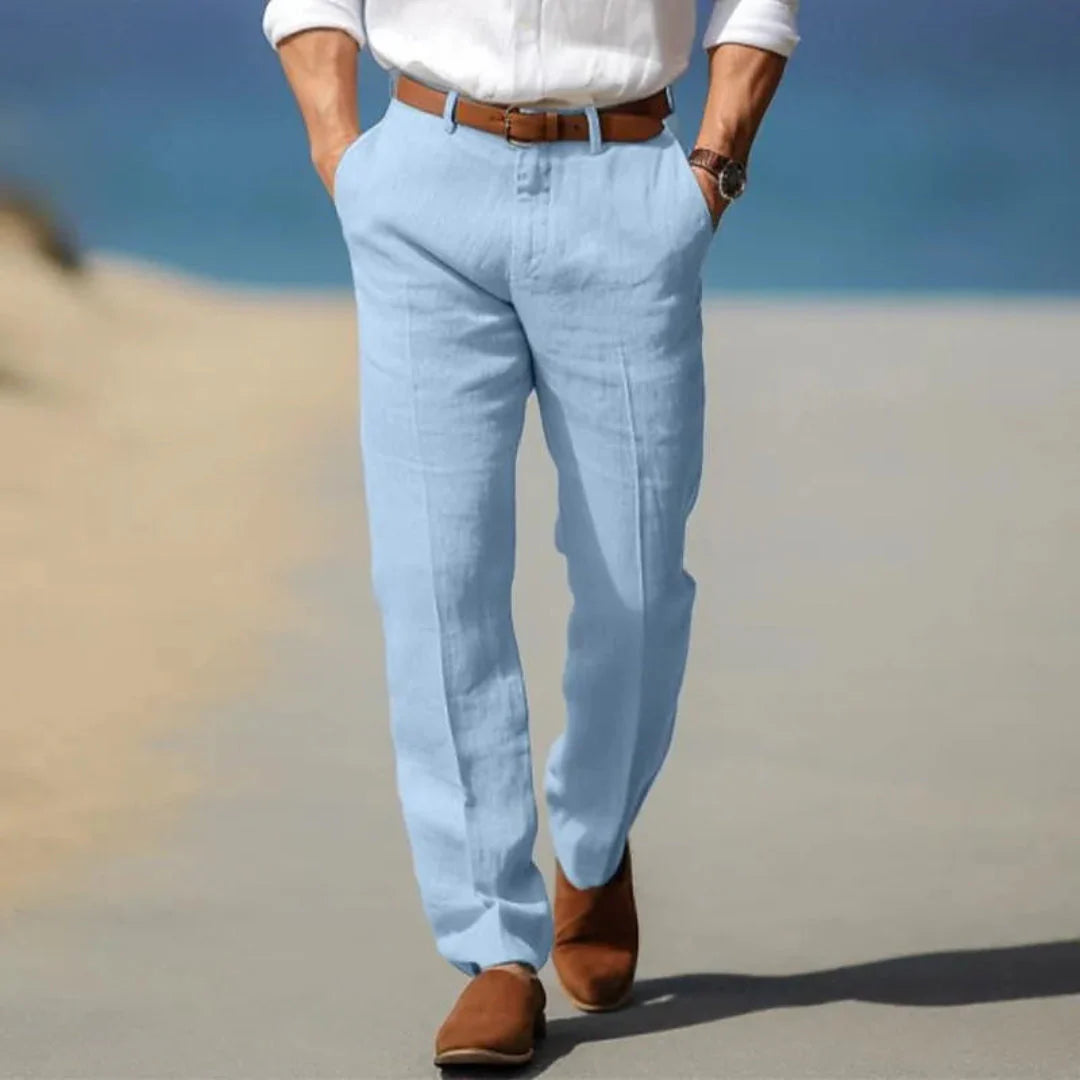 Leinen Stoffhose Herren – Gürtelschlaufen & Reißverschluss