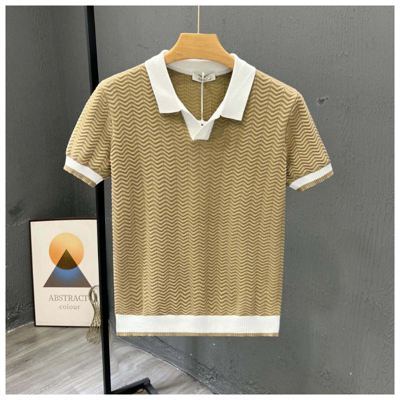 Poloshirt Herren Kurzarm Zickzackmuster Modernes Design