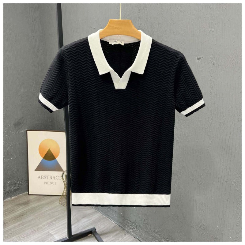 Poloshirt Herren Kurzarm Zickzackmuster Modernes Design