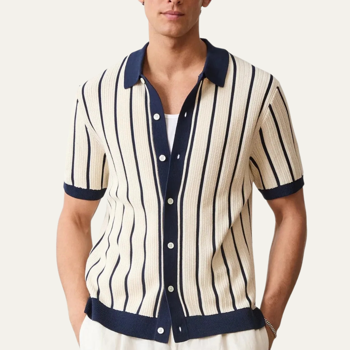 Poloshirt Herren Strickoptik Knopfleiste Klassischer Stil