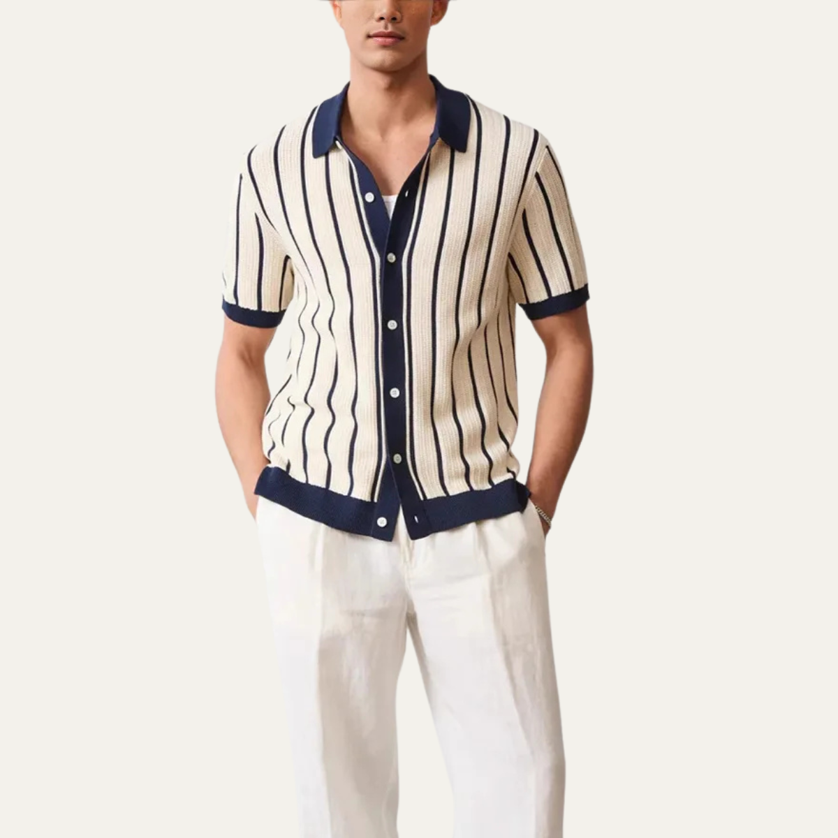 Poloshirt Herren Strickoptik Knopfleiste Klassischer Stil