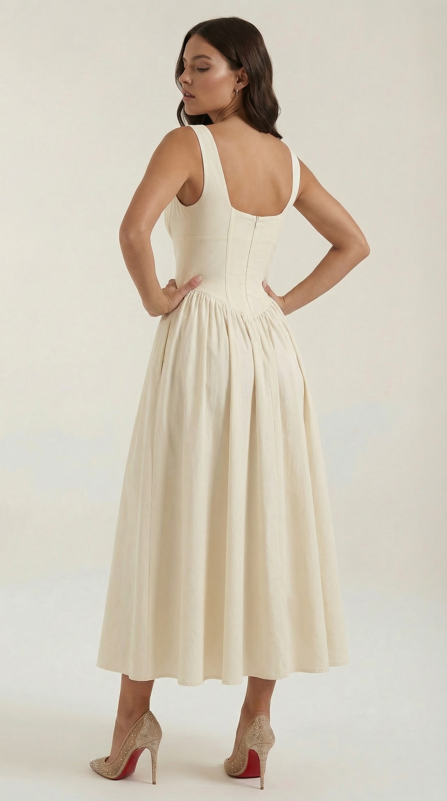 Midikleid Damen Tailliertes Oberteil V-Ausschnitt Geraffter Rock