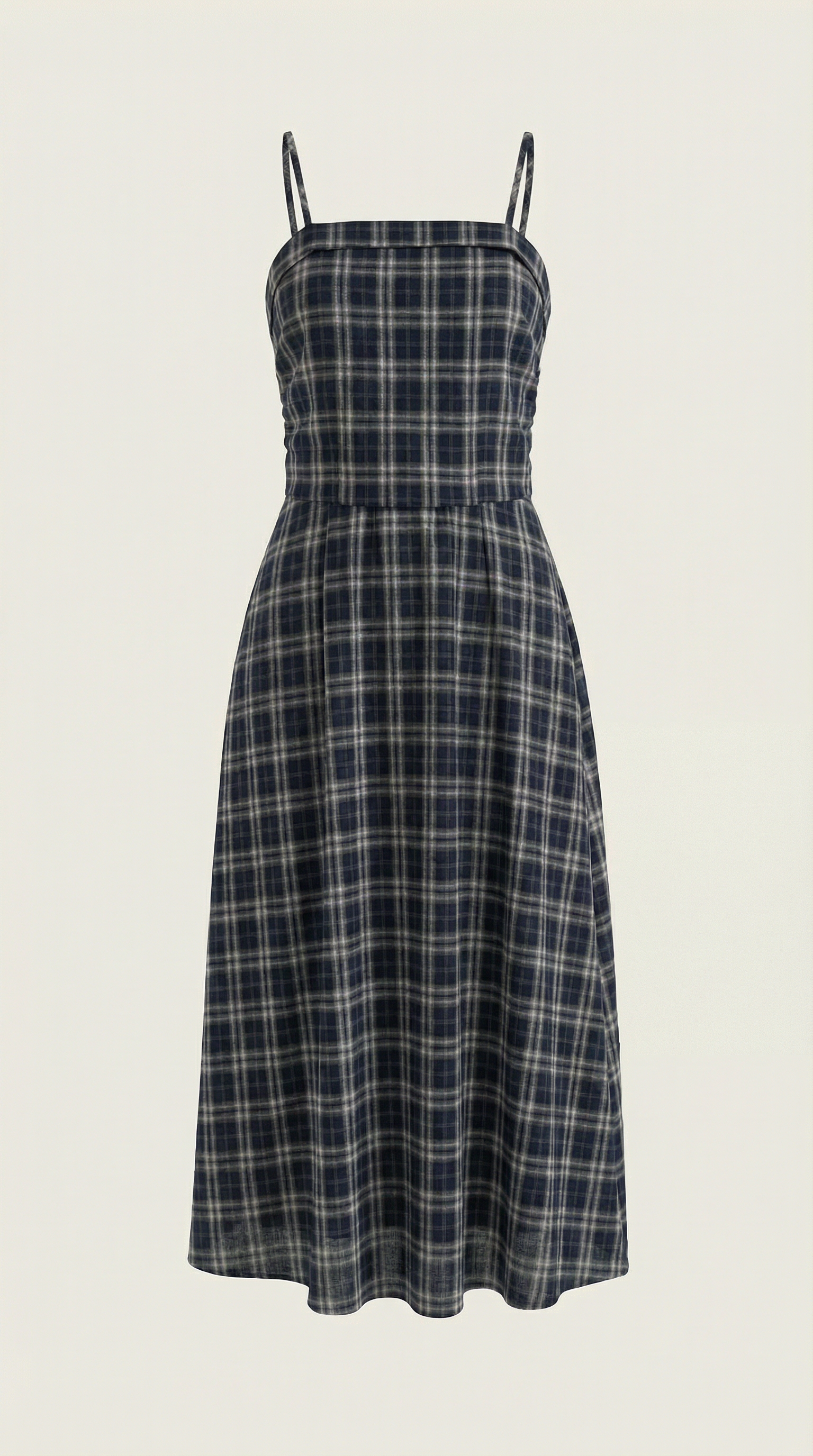 Sommerkleid Damen Midi Aermellos Karomuster Eckiger Ausschnitt