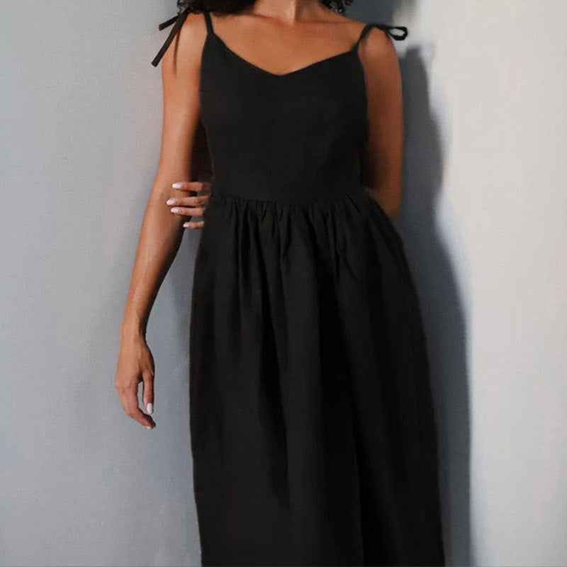 Damen Midikleid V-Ausschnitt Offener Ruecken Verstellbar Seitenschlitz