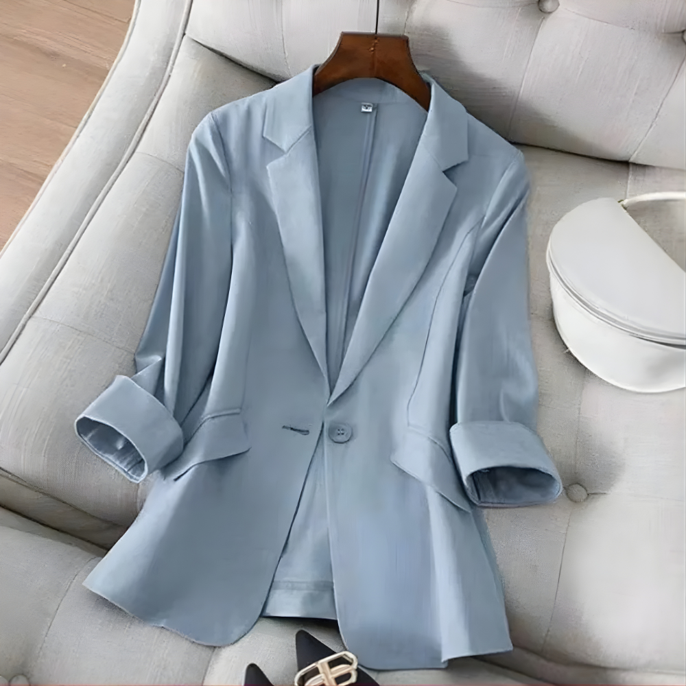 Damen Blazer Dreiviertelarm Ein-Knopf Tailliert Strukturiertes Revers