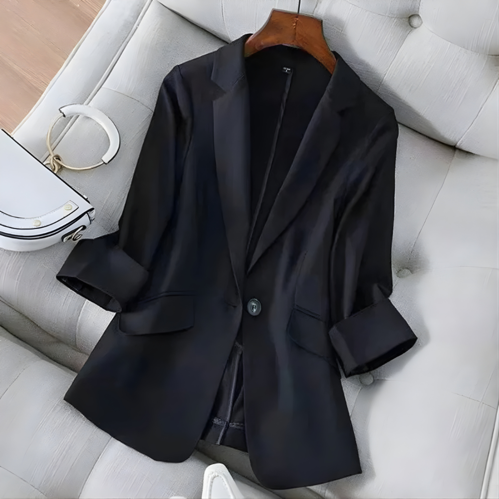 Damen Blazer Dreiviertelarm Ein-Knopf Tailliert Strukturiertes Revers