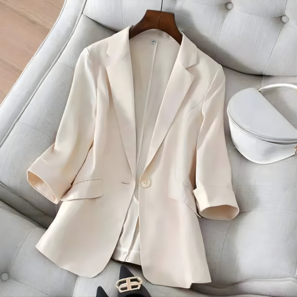 Damen Blazer Dreiviertelarm Ein-Knopf Tailliert Strukturiertes Revers