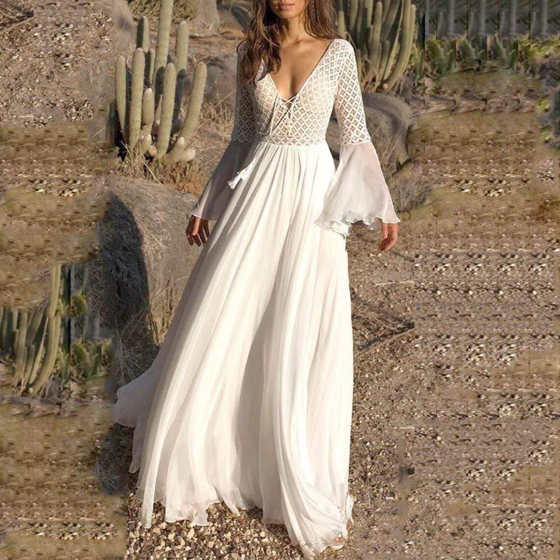 Damen Maxikleid Lange Ärmel A-Linie Fließende Silhouette