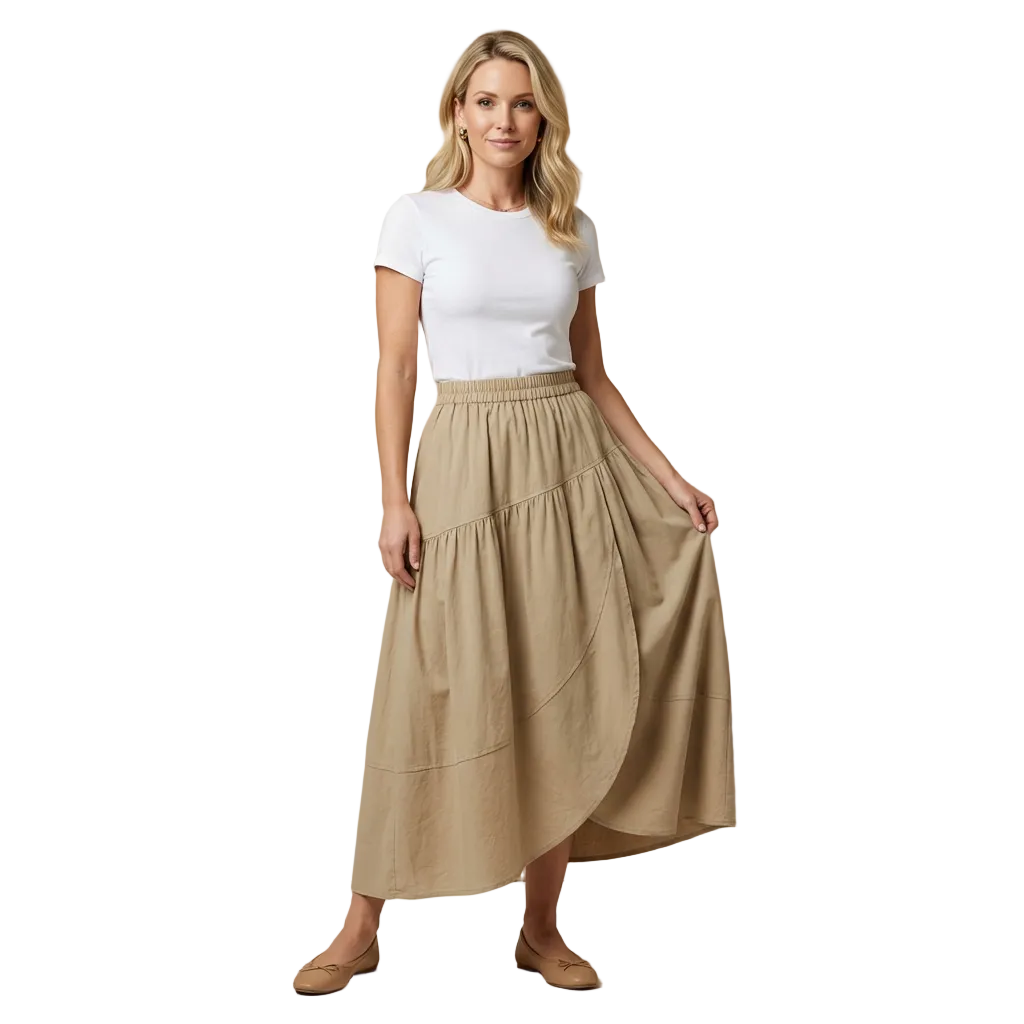 Damen Maxirock A-Linie Elastischer Bund Seitentaschen