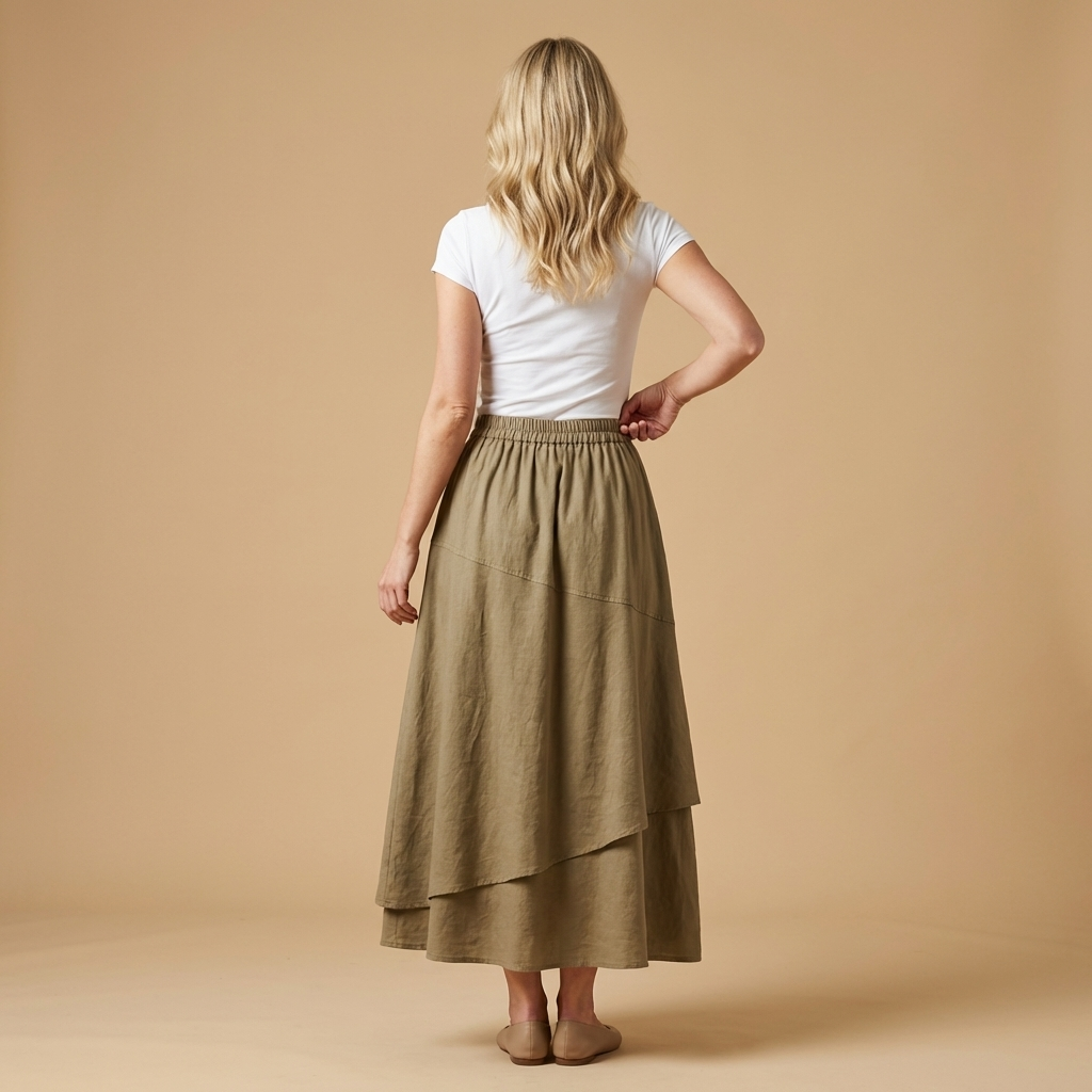 Damen Maxirock A-Linie Elastischer Bund Seitentaschen