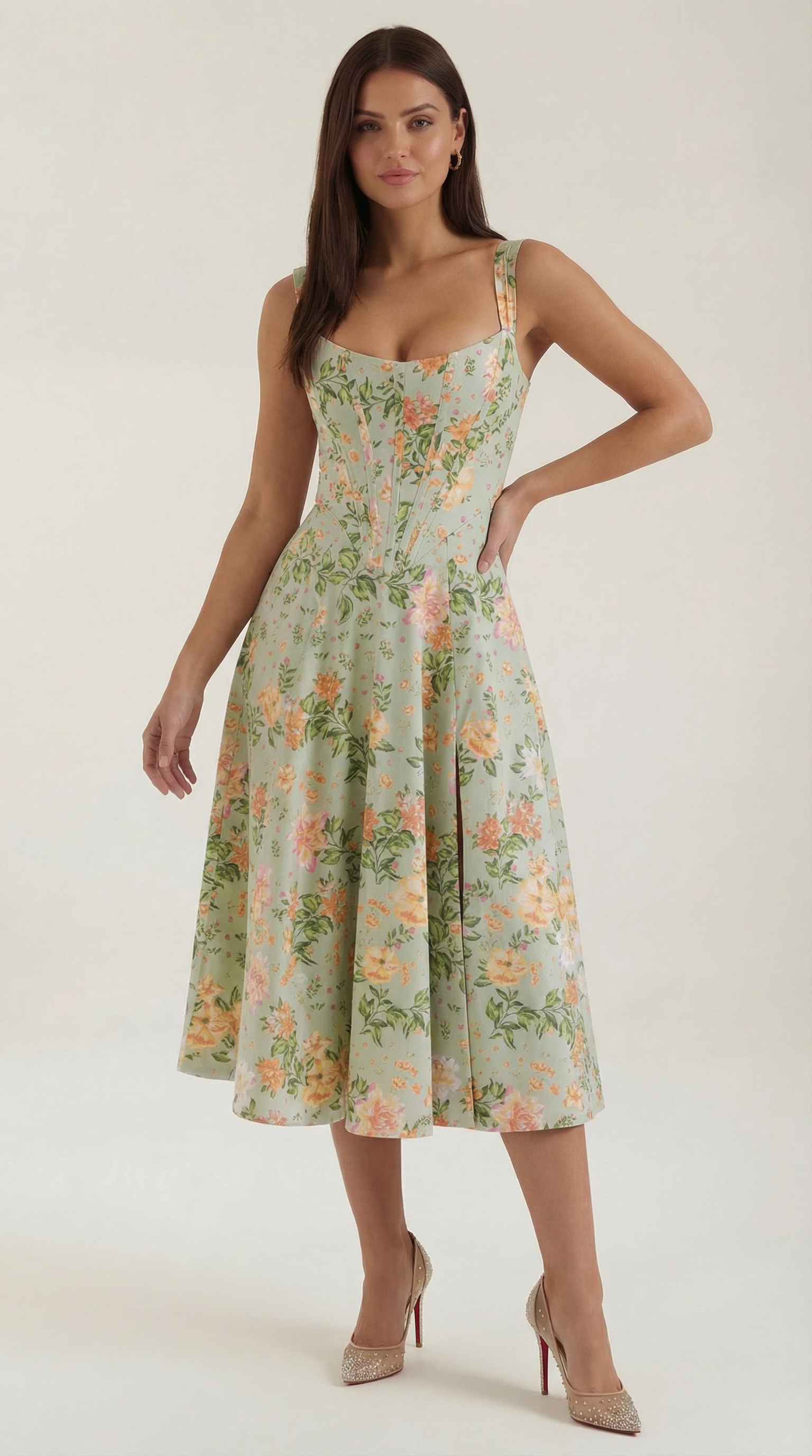Damen Midikleid Herzausschnitt A-Linie Schnitt