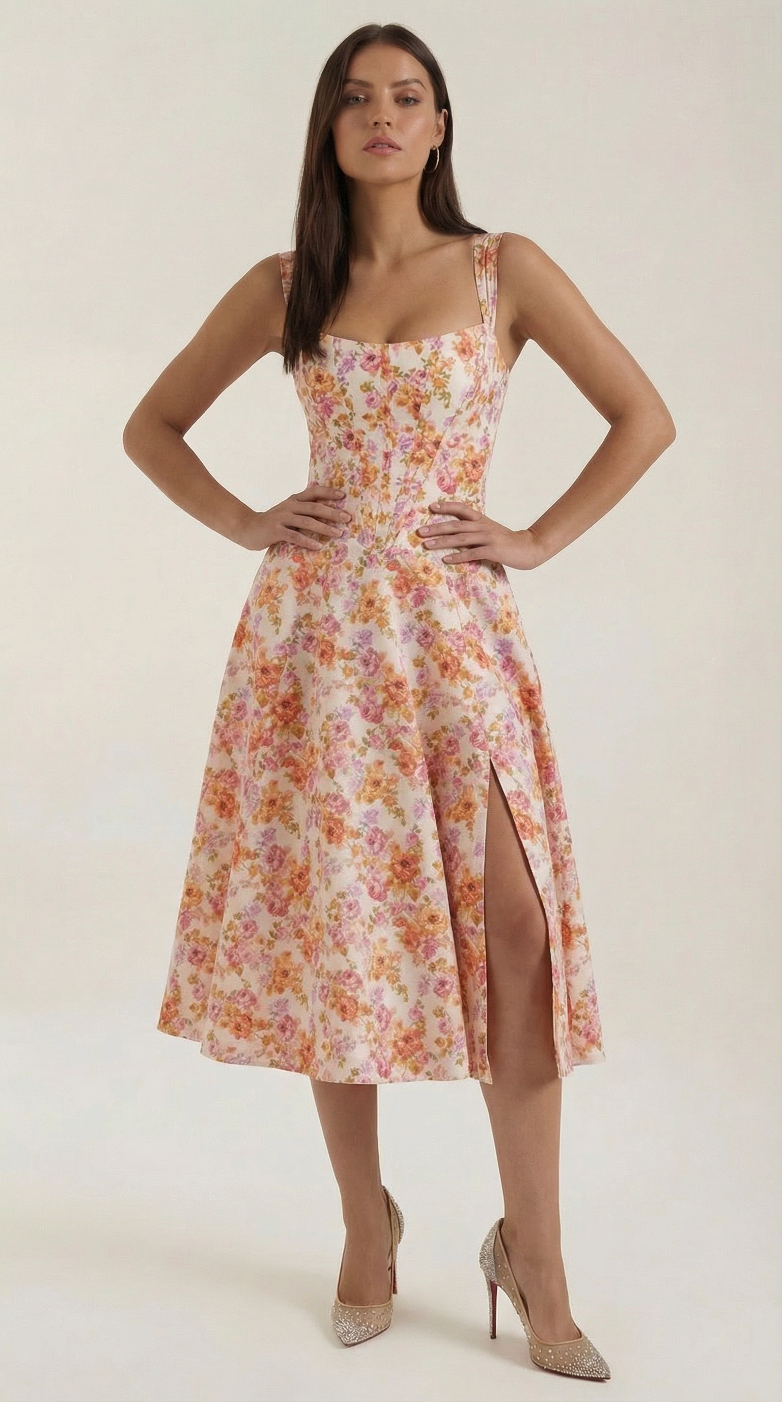 Damen Midikleid Herzausschnitt A-Linie Schnitt