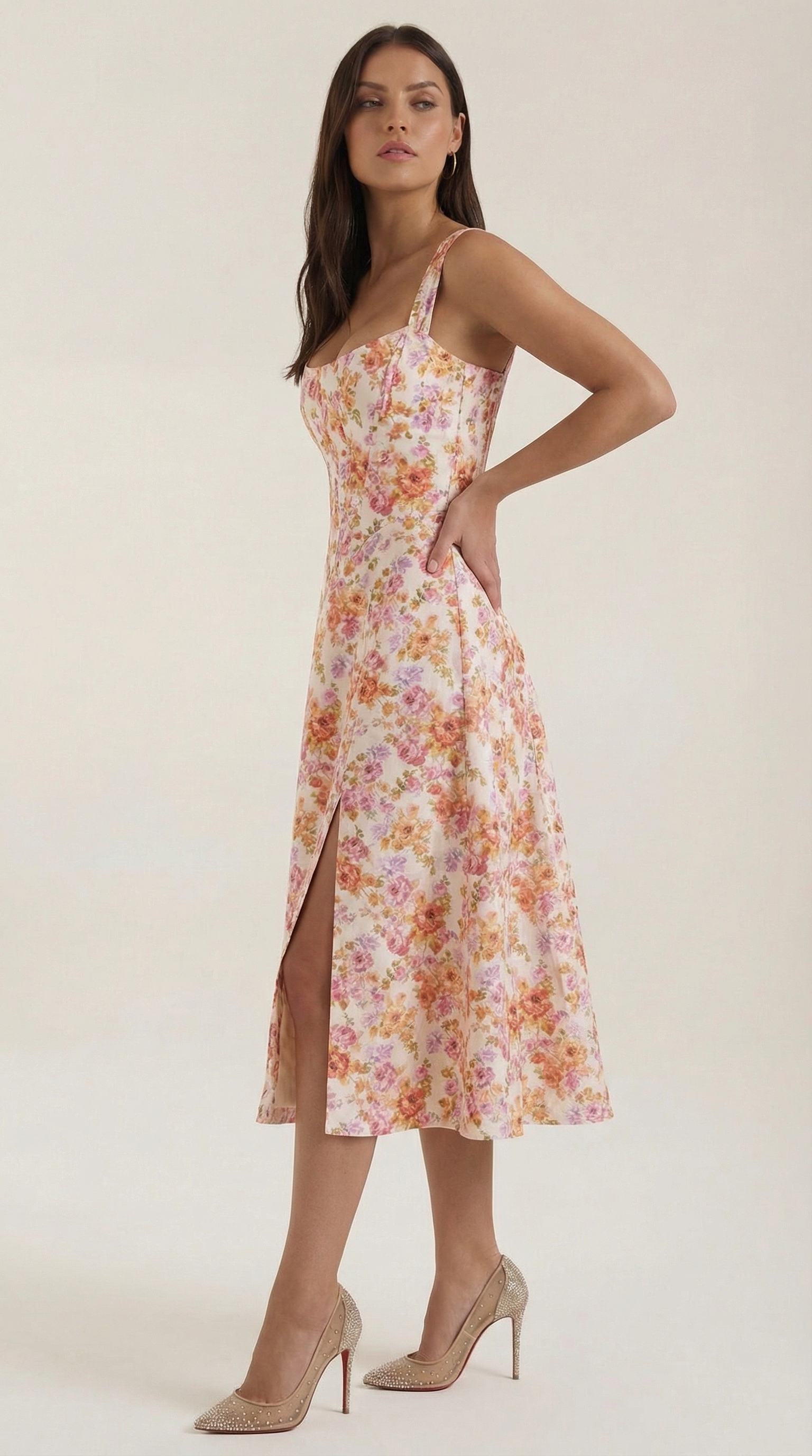 Damen Midikleid Herzausschnitt A-Linie Schnitt