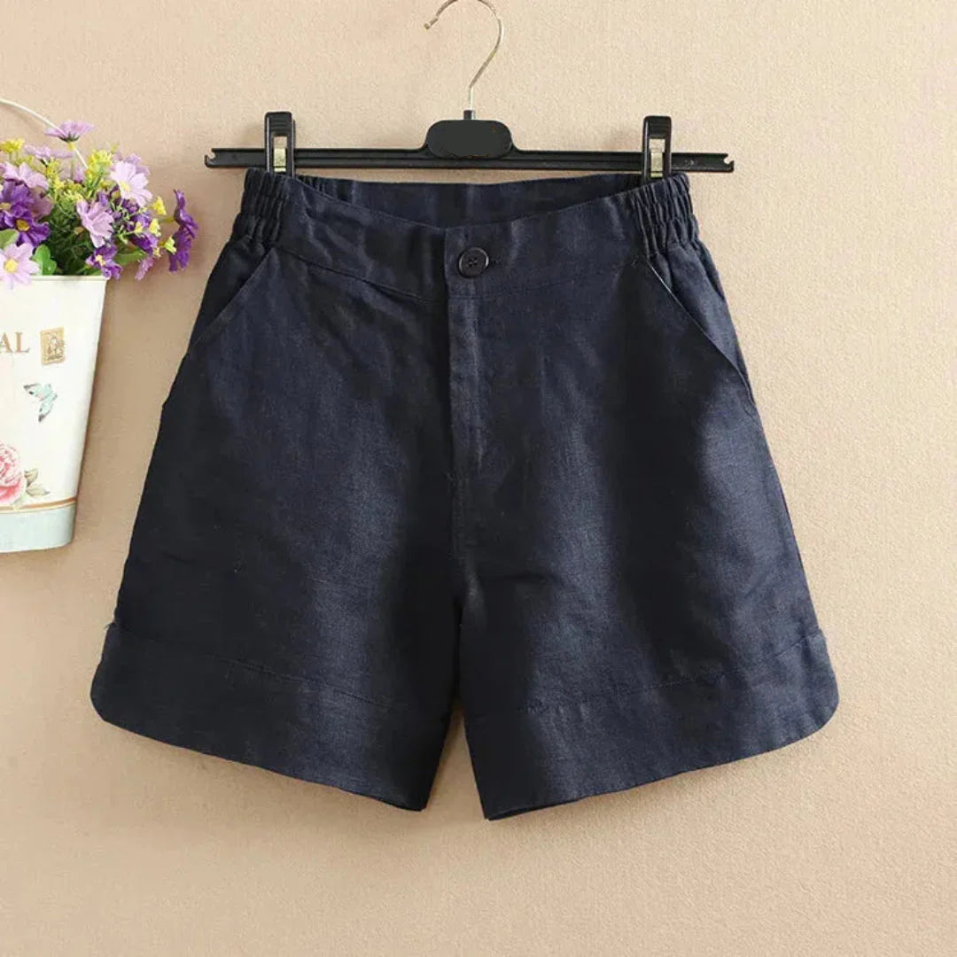 Damen Shorts Lockere Passform Elastischer Bund Knopfverschluss