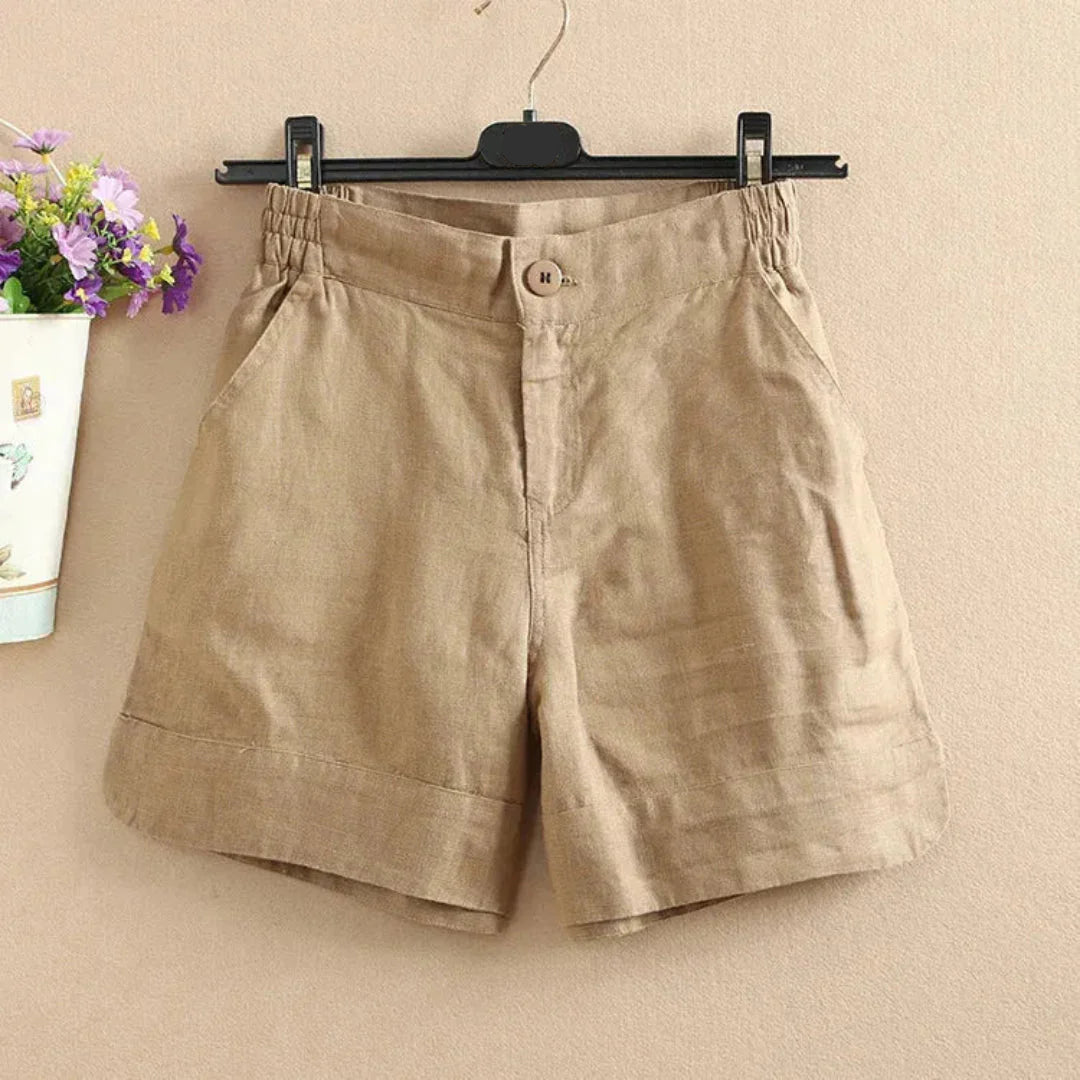 Damen Shorts Lockere Passform Elastischer Bund Knopfverschluss