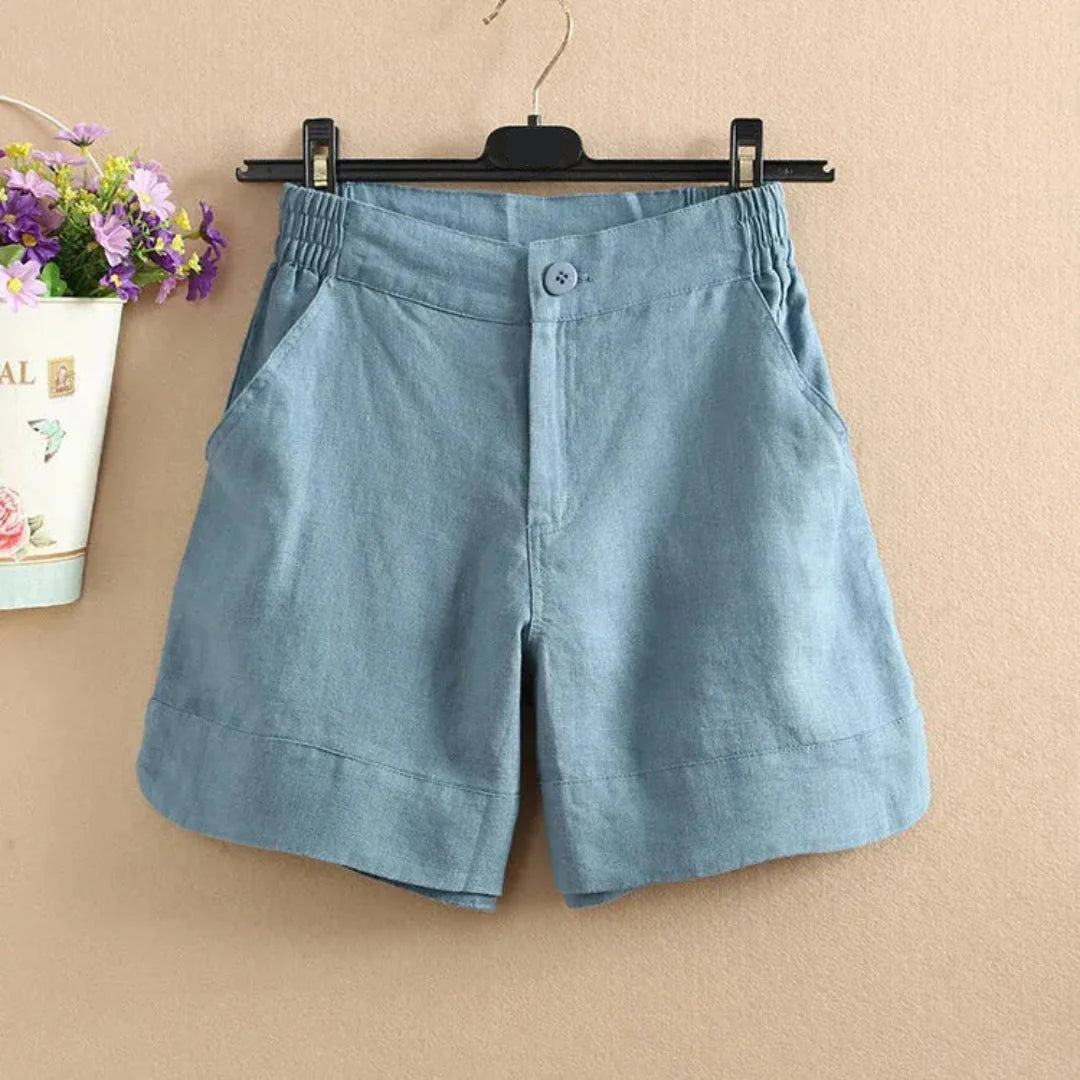 Damen Shorts Lockere Passform Elastischer Bund Knopfverschluss