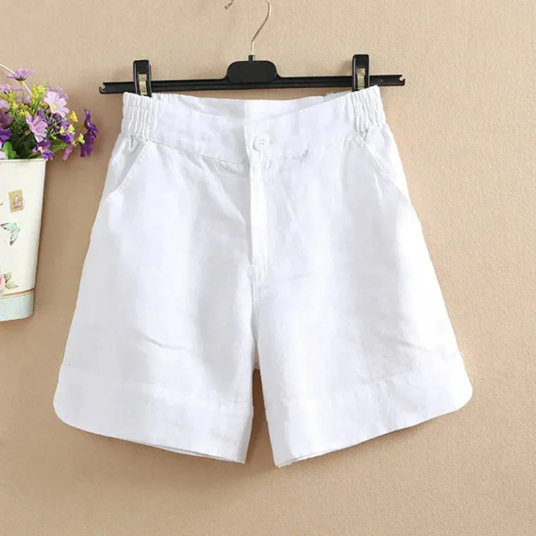Damen Shorts Lockere Passform Elastischer Bund Knopfverschluss