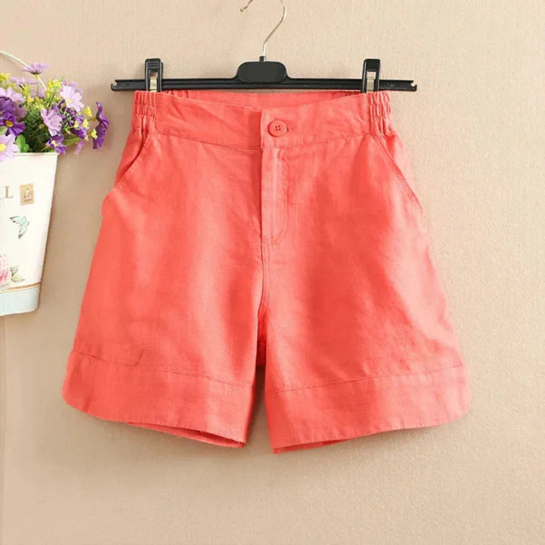 Damen Shorts Lockere Passform Elastischer Bund Knopfverschluss