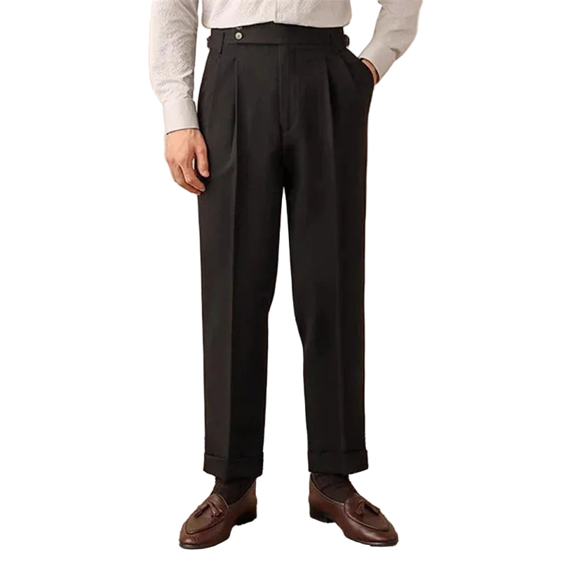Hose Herren Hohe Taille Falten Schmaler Beinverlauf