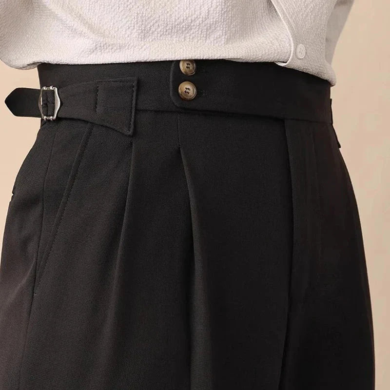 Hose Herren Hohe Taille Falten Schmaler Beinverlauf