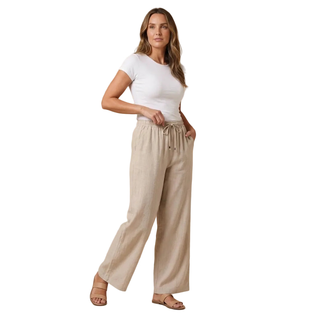 Hose Damen – Hoher Bund, Zugband & lockere Beinform