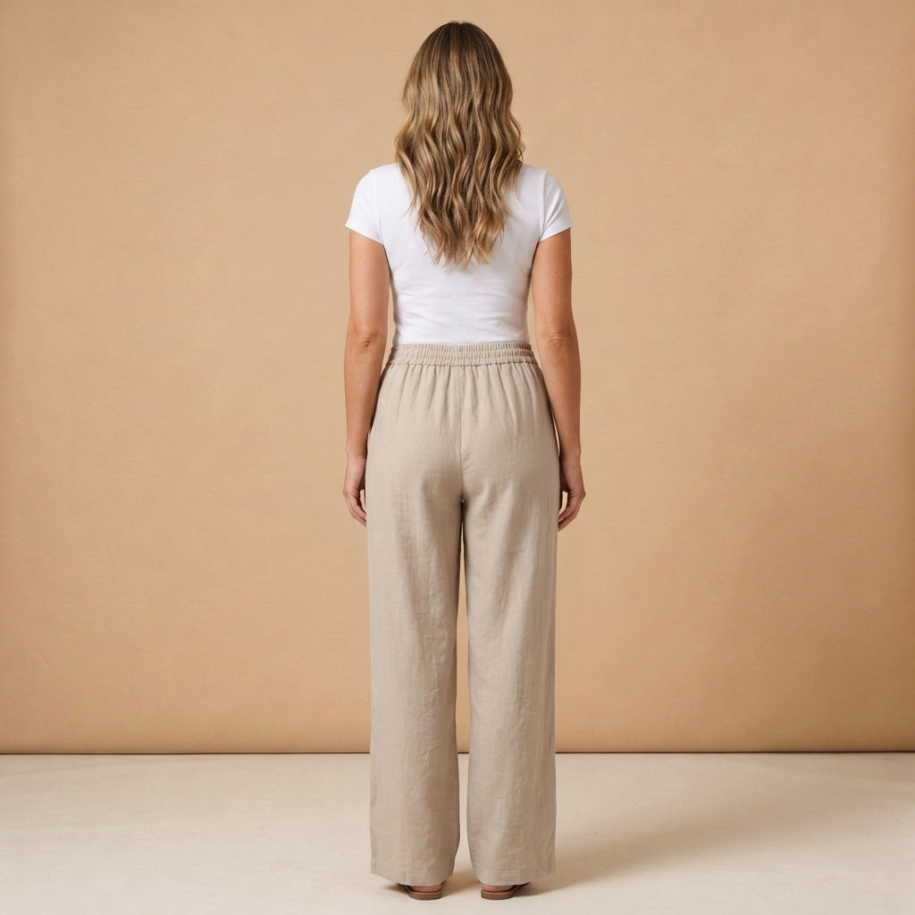 Hose Damen – Hoher Bund, Zugband & lockere Beinform