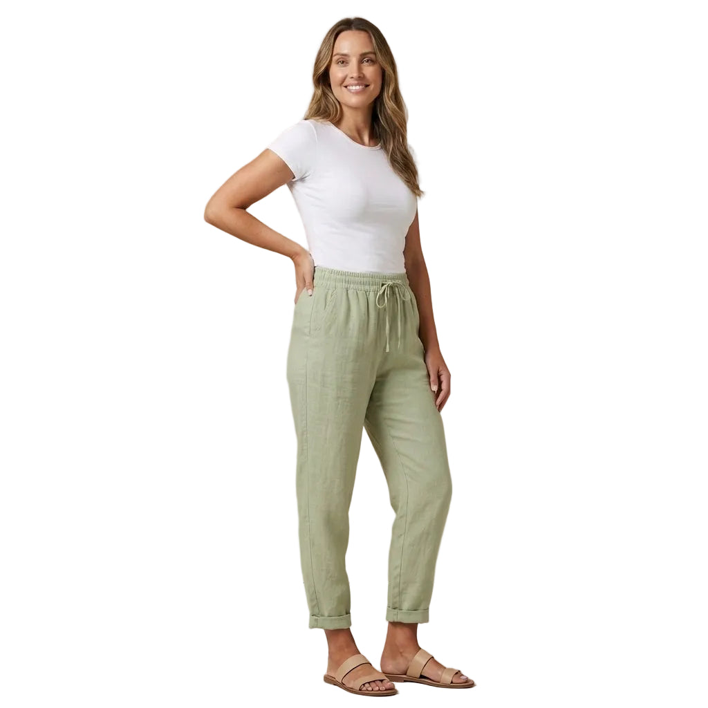 Hose Damen – Schmal zulaufend, Bundzug & Leinenanteil