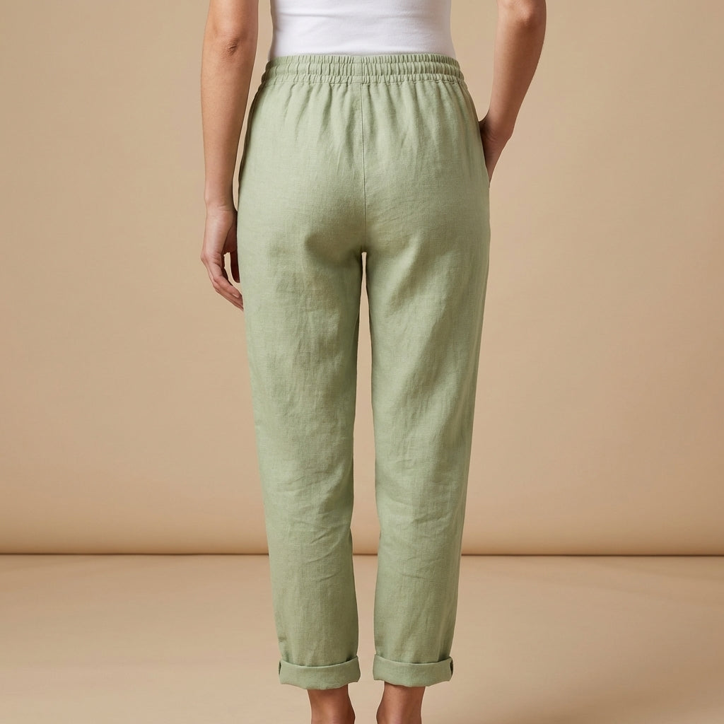 Hose Damen – Schmal zulaufend, Bundzug & Leinenanteil