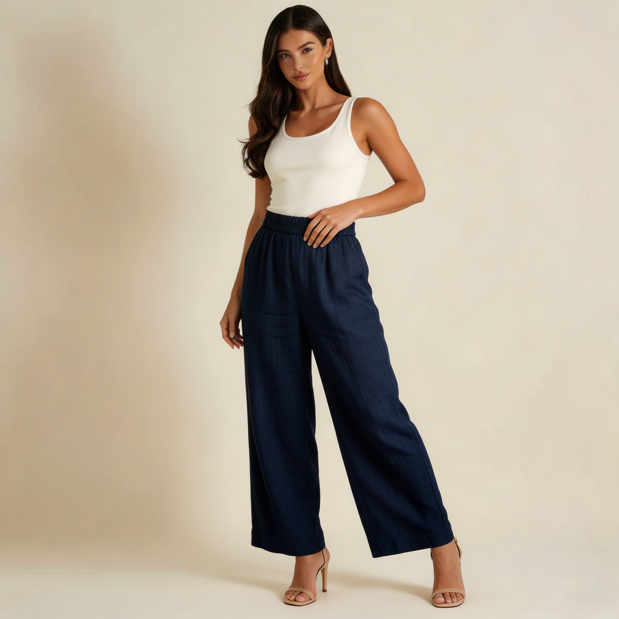 Hose Damen – Weites Bein, Gummibund & Schlupfform