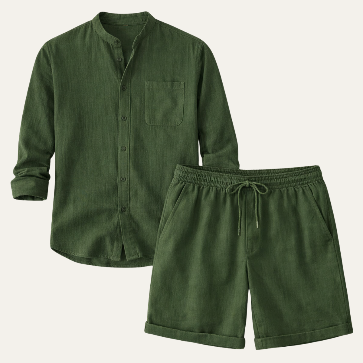 Leinen Set Herren Hemd Shorts Lockere Passform Baumwoll Leinen
