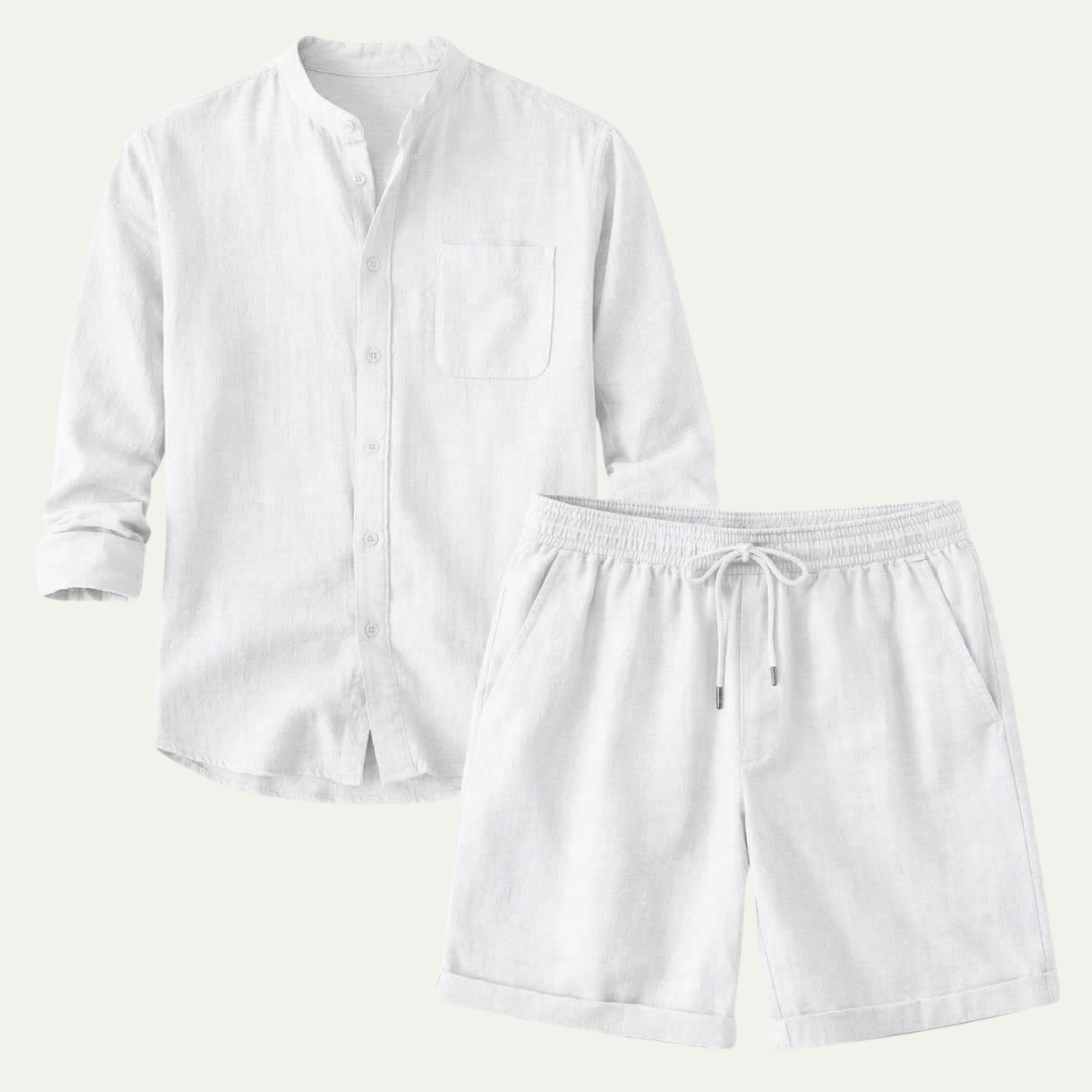 Leinen Set Herren Hemd Shorts Lockere Passform Baumwoll Leinen