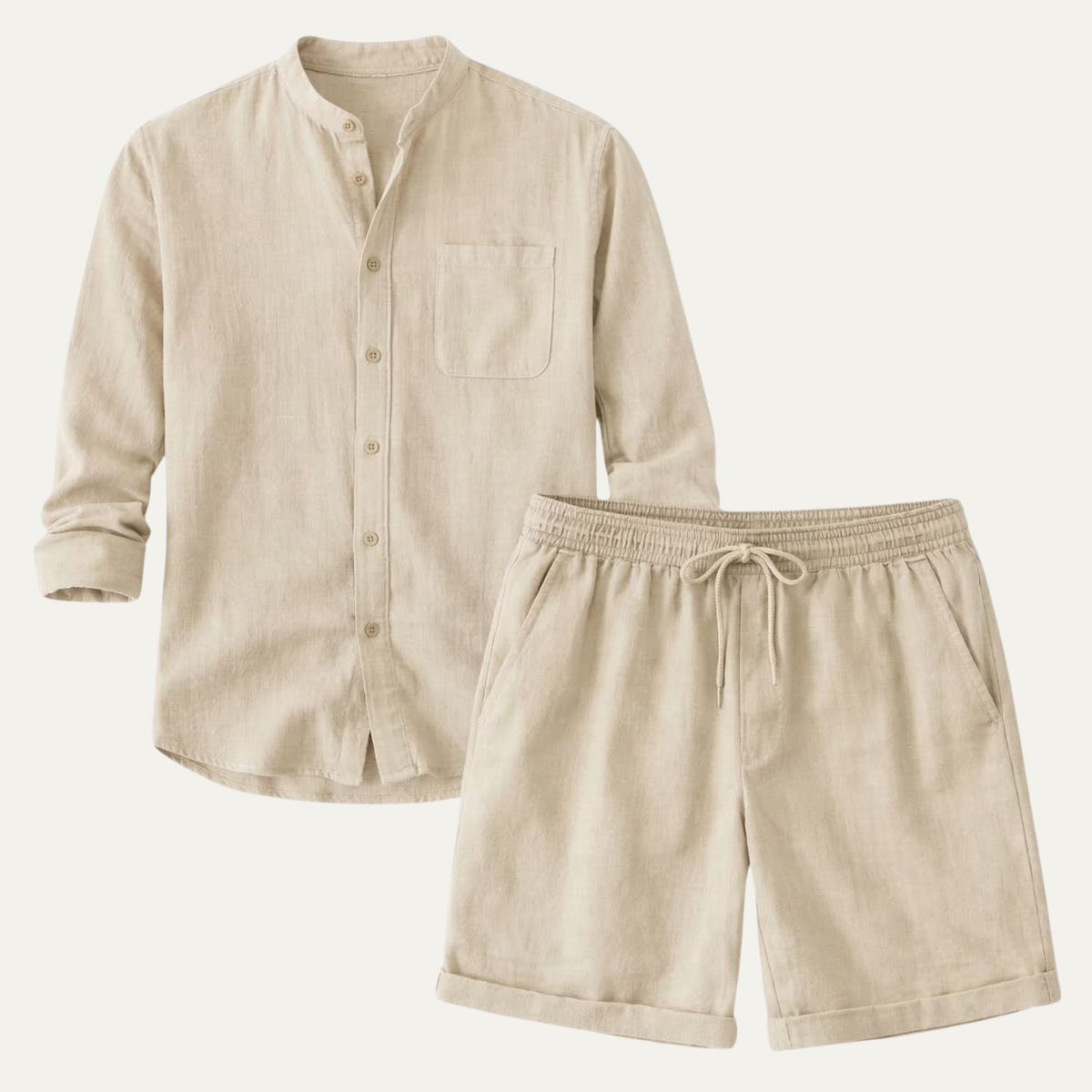 Leinen Set Herren Hemd Shorts Lockere Passform Baumwoll Leinen