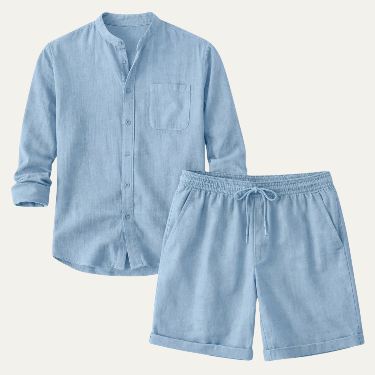 Leinen Set Herren Hemd Shorts Lockere Passform Baumwoll Leinen