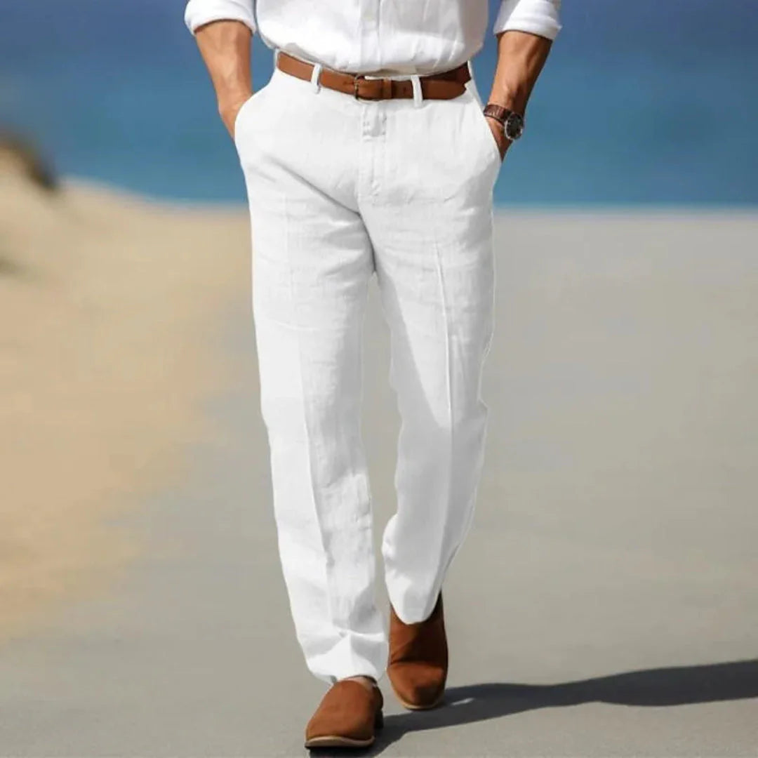 Leinen Stoffhose Herren – Gürtelschlaufen & Reißverschluss