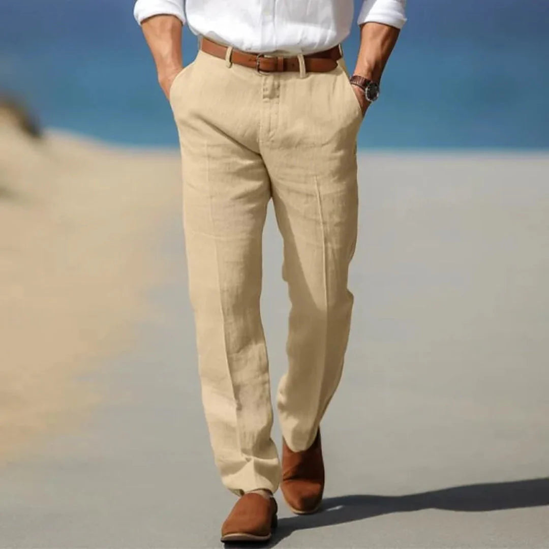Leinen Stoffhose Herren – Gürtelschlaufen & Reißverschluss