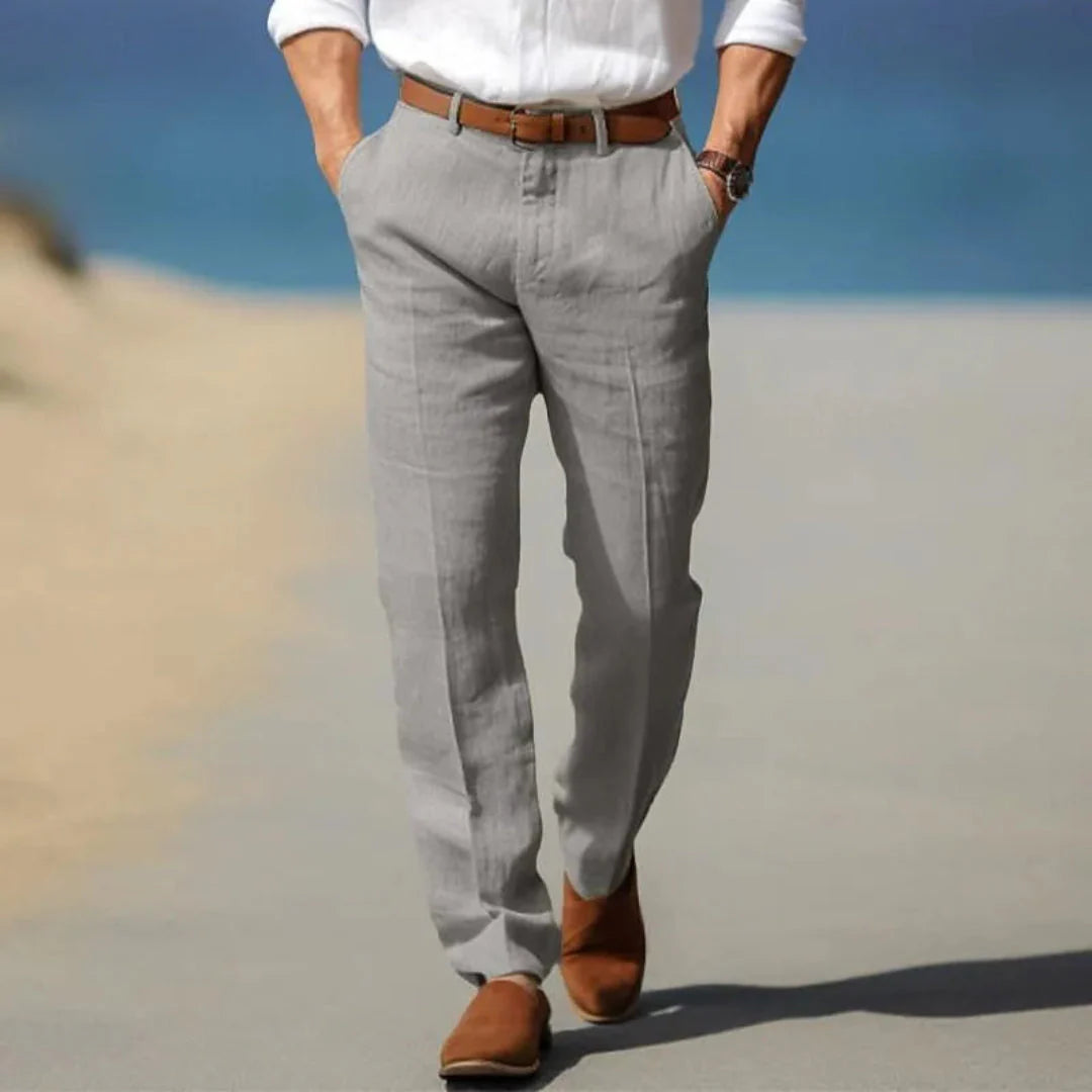 Leinen Stoffhose Herren – Gürtelschlaufen & Reißverschluss