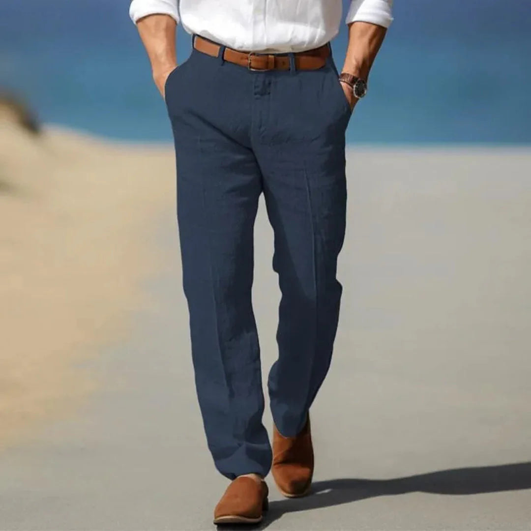 Leinen Stoffhose Herren – Gürtelschlaufen & Reißverschluss