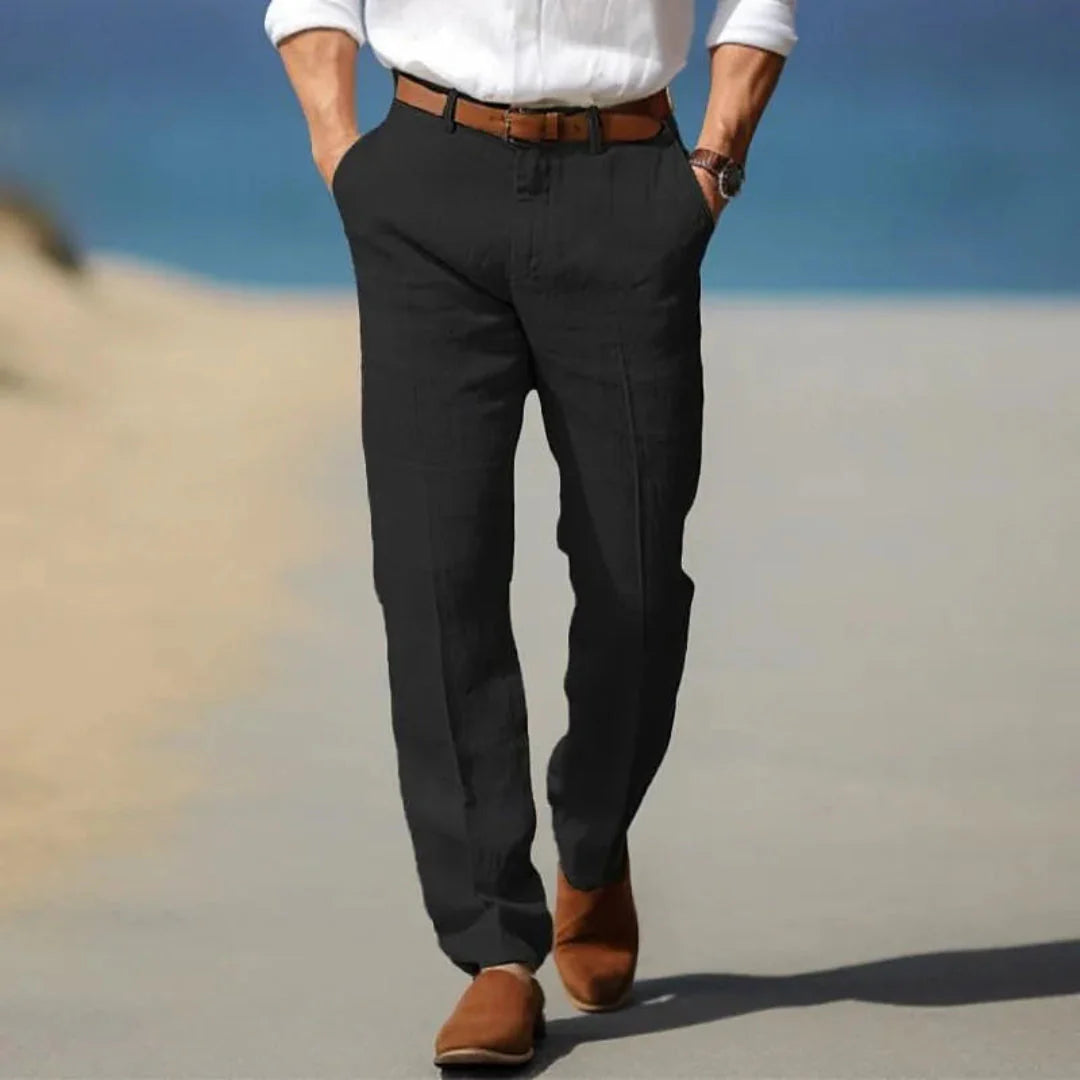 Leinen Stoffhose Herren – Gürtelschlaufen & Reißverschluss