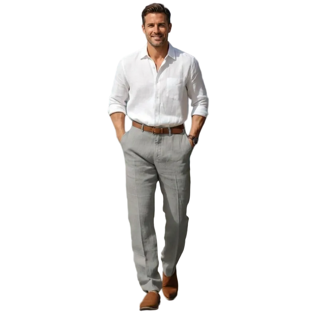 Leinen Stoffhose Herren – Gürtelschlaufen & Reißverschluss
