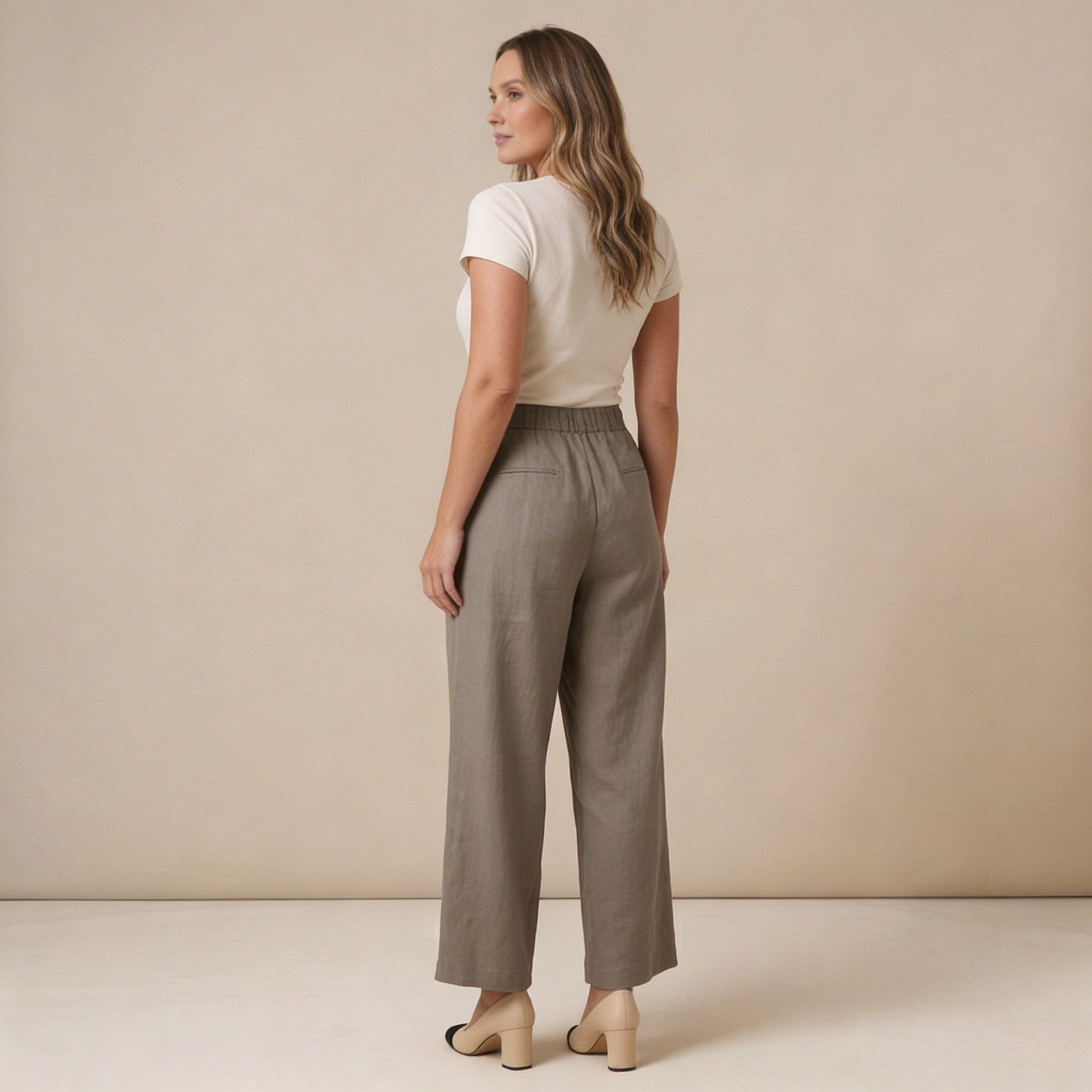Leinenhose Damen Hohe Taille Weiter Beinverlauf Falten