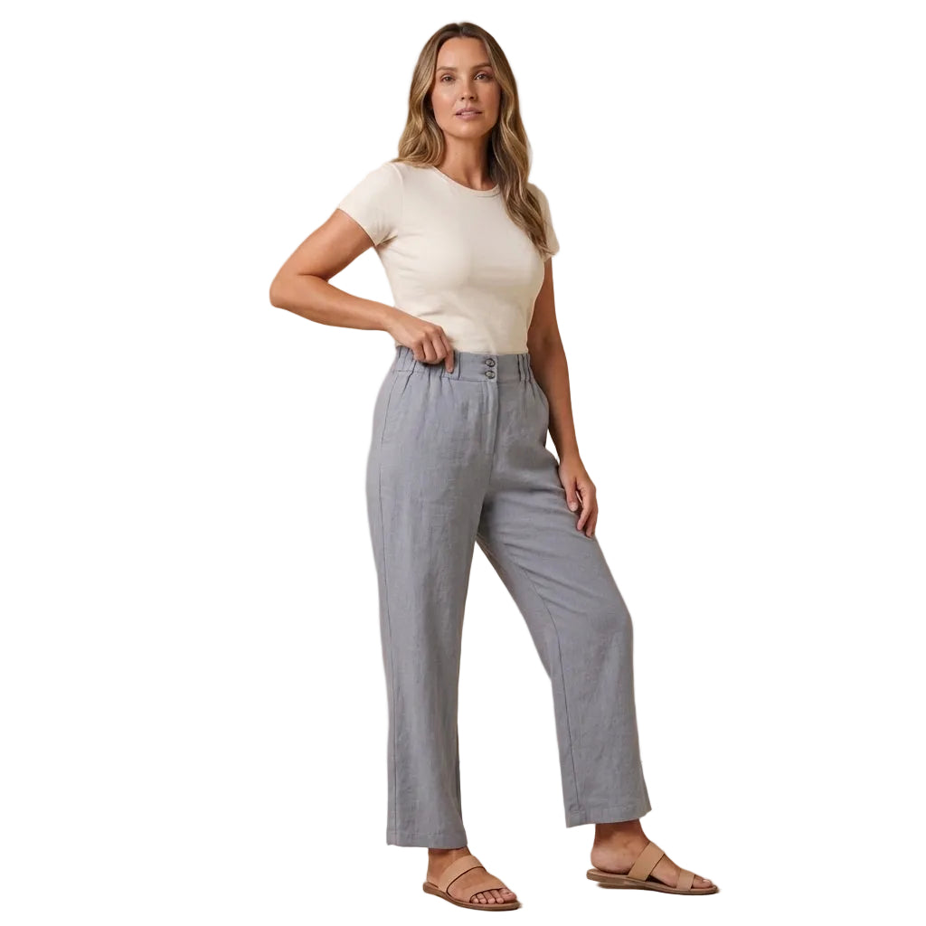 Leinenhose Damen Hoher Bund Weiter Schnitt Gerader Beinverlauf