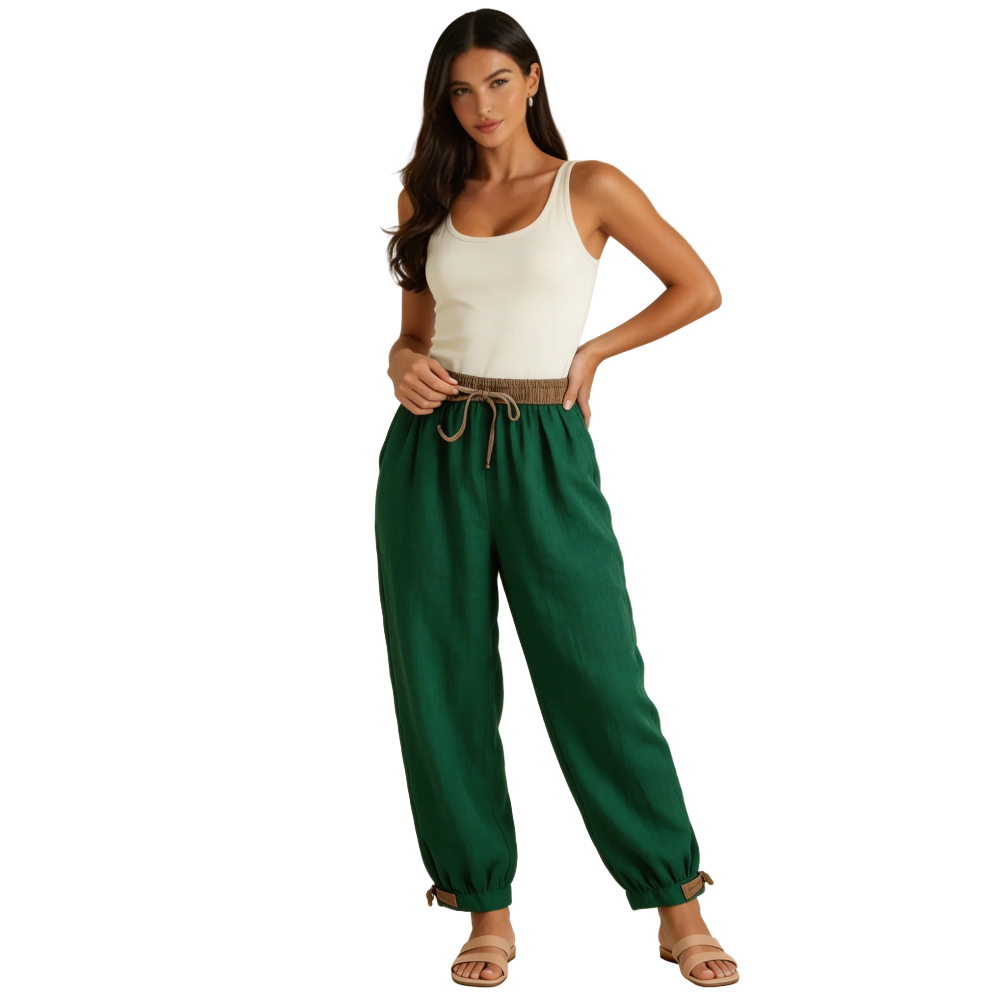 Leinenhose Damen – Lockere Passform, Kordelzug & Bündchen