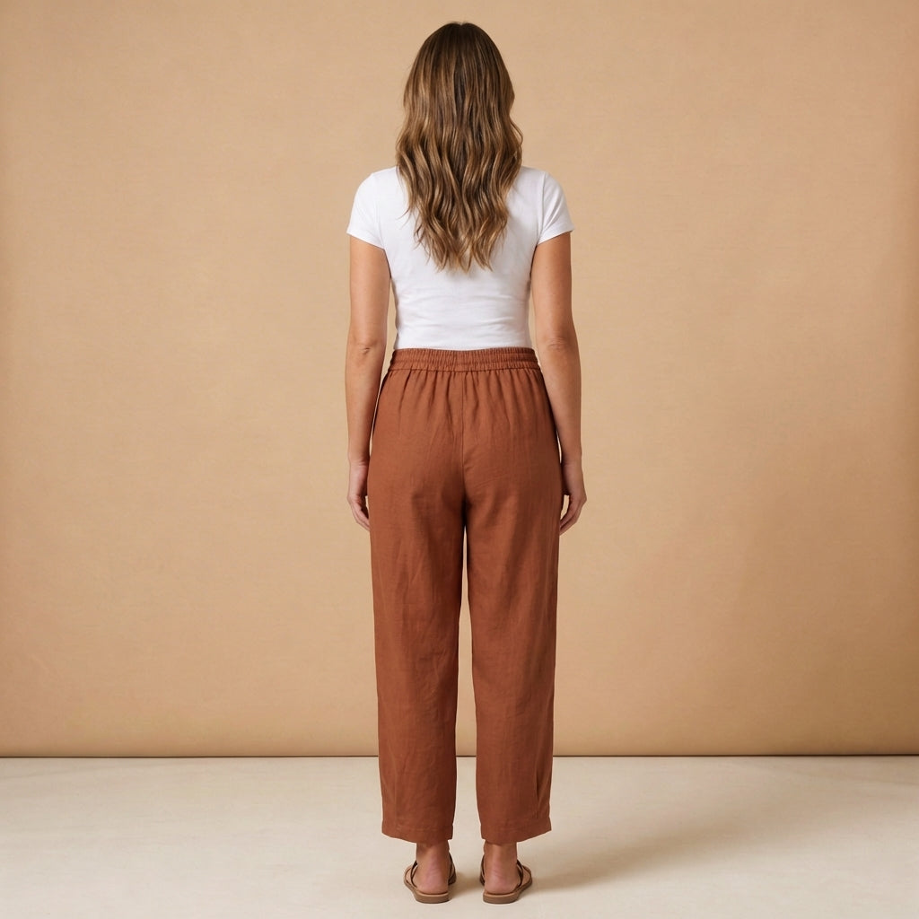 Leinenhose Damen – Lockerer Schnitt, Zugband & schmal zulaufend