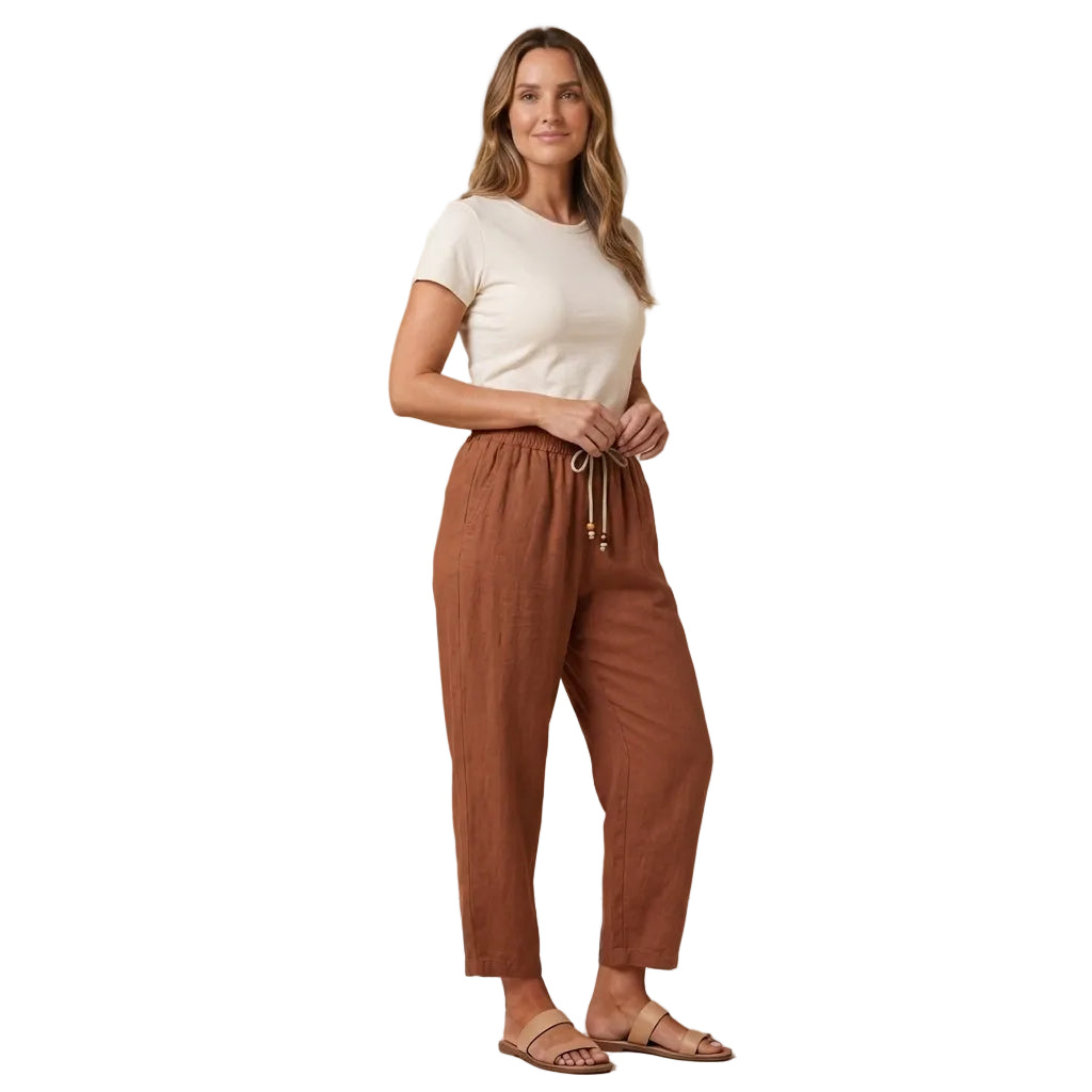 Leinenhose Damen – Lockerer Schnitt, Zugband & schmal zulaufend