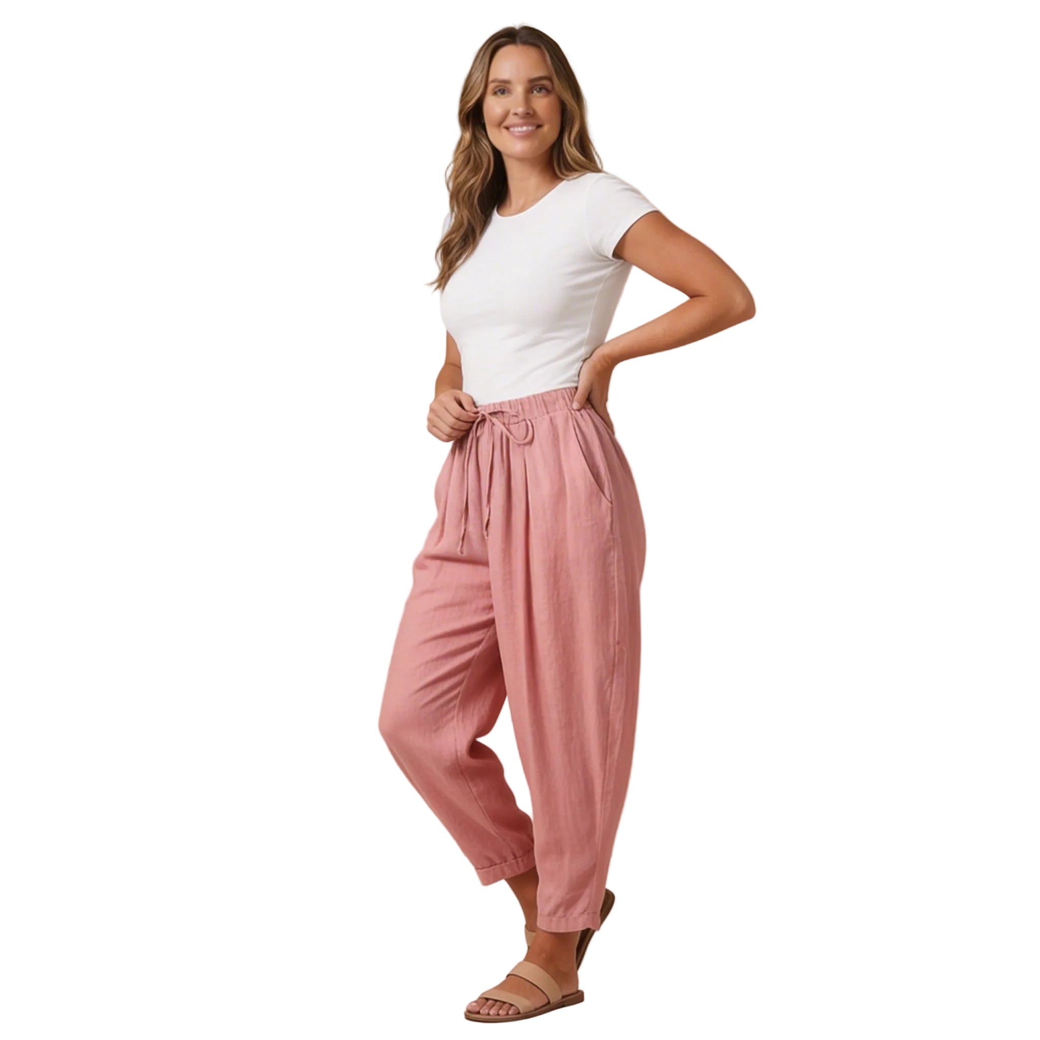 Leinenhose Damen – Weites Bein, Kordelzug & knöchellang