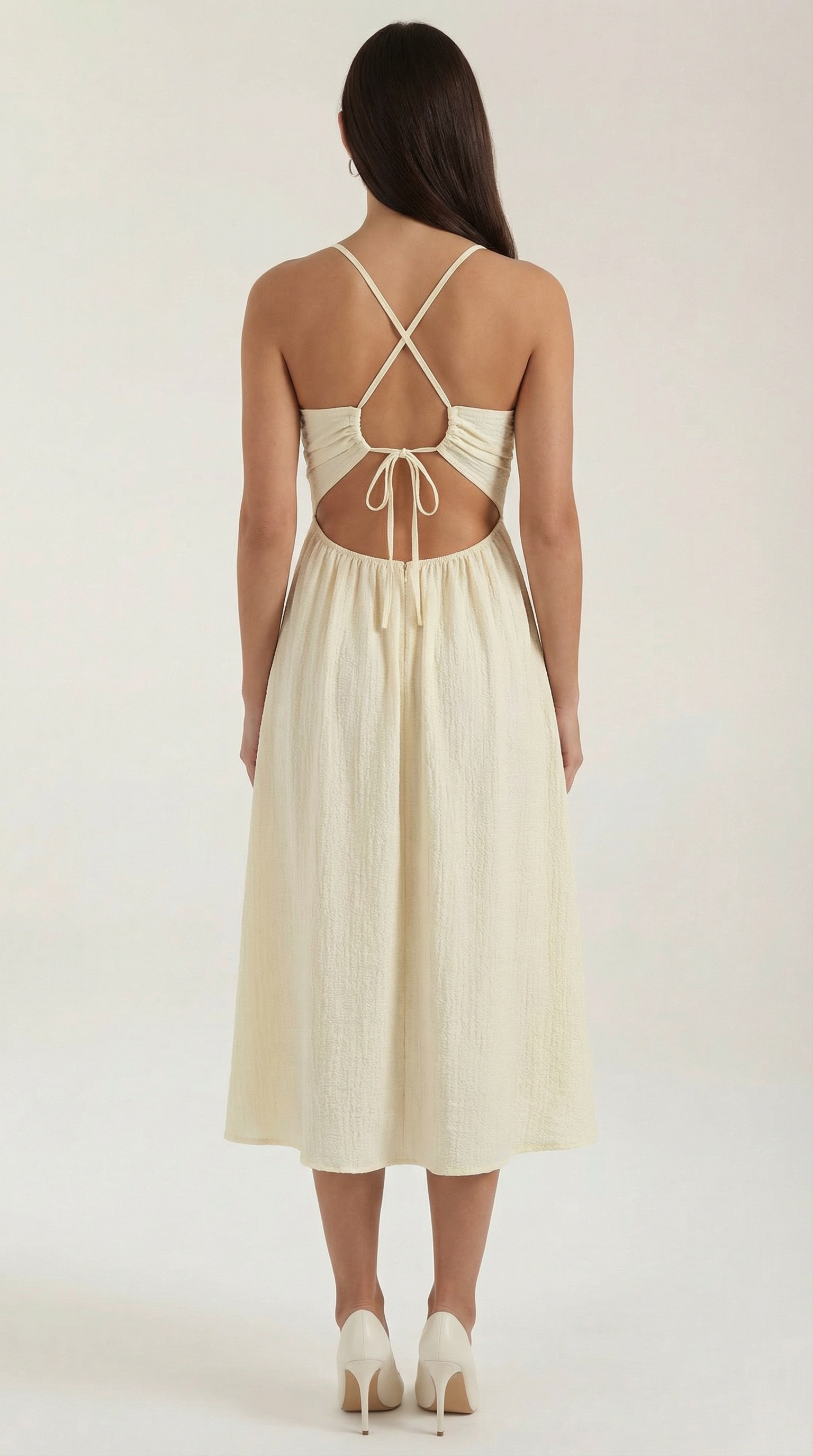 Midikleid Damen Verstellbare Traeger Schlitz Ausschnittdetail